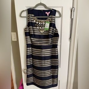 Lily Pulitzer Navy and Gold/silver stripe size 4 dress